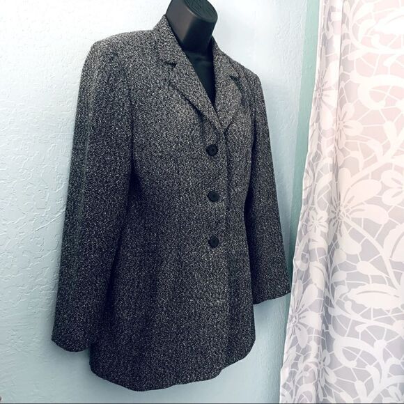 Stephanie Andrews Black & White Tweed Wool Blend Blazer Size Medium - Picture 1 of 12